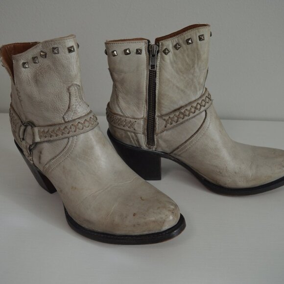 Lucchese Harness Ani Studded Distressed White Western Booties - Picture 14 of 15